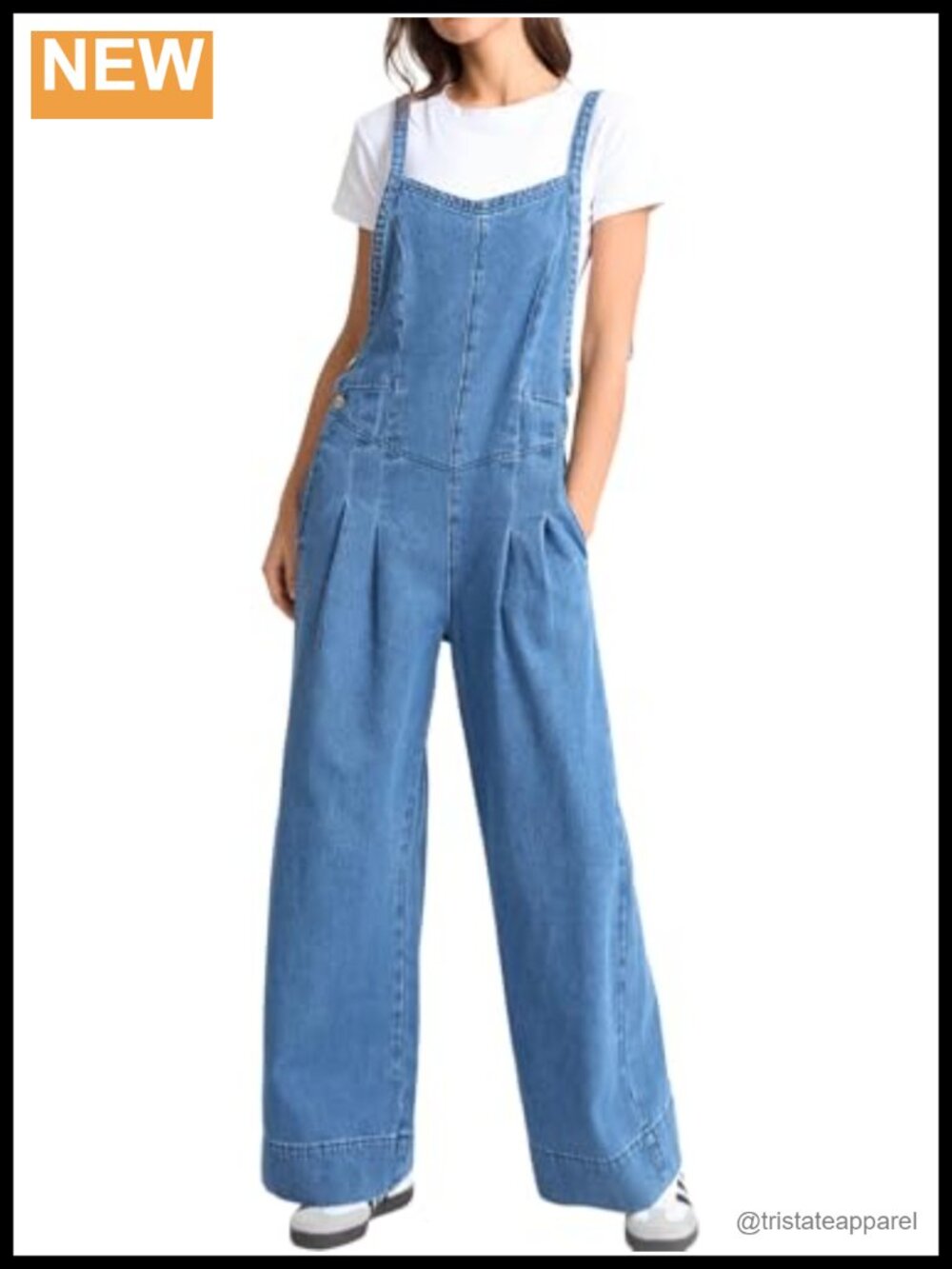 Women's Denim Overalls Wide Leg Jean Jumpsuit Adjustable Strap Loose Fit with